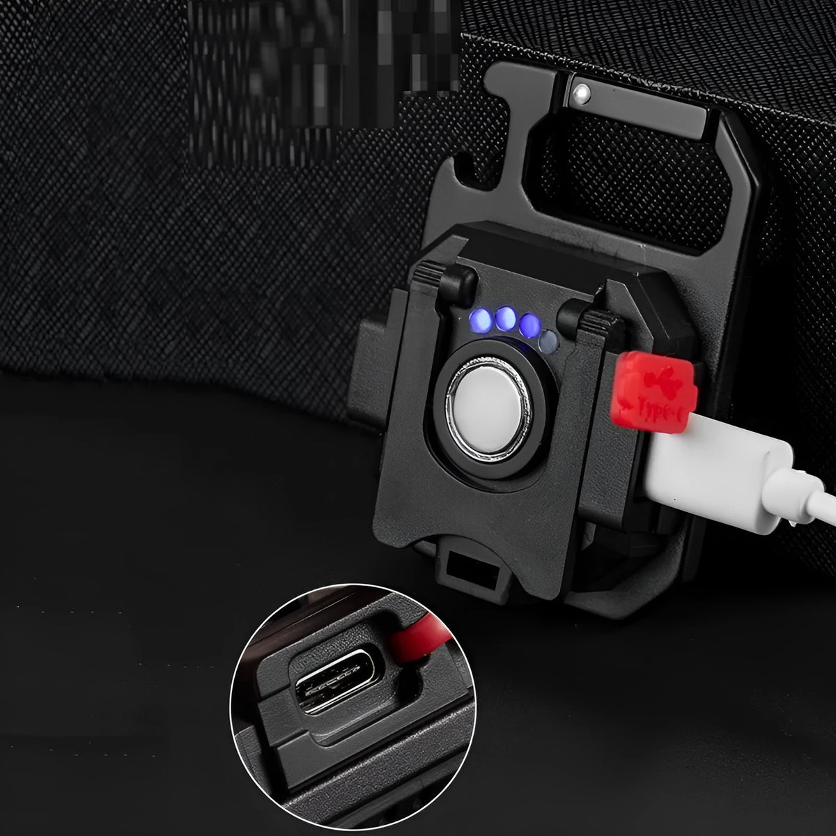 30W mini keychain light in aluminium alloy with bottle opener, screwdriver, wrench, and window hammer, white and yellow red light.
