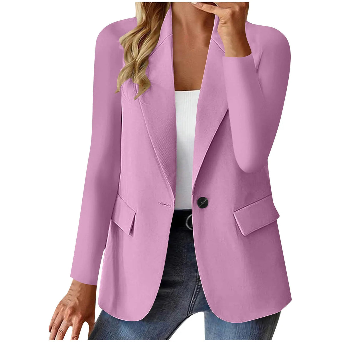 Women's long sleeve solid colour cardigan small suit jacket, slim fit with pocket, in dark red, black, grey or blue