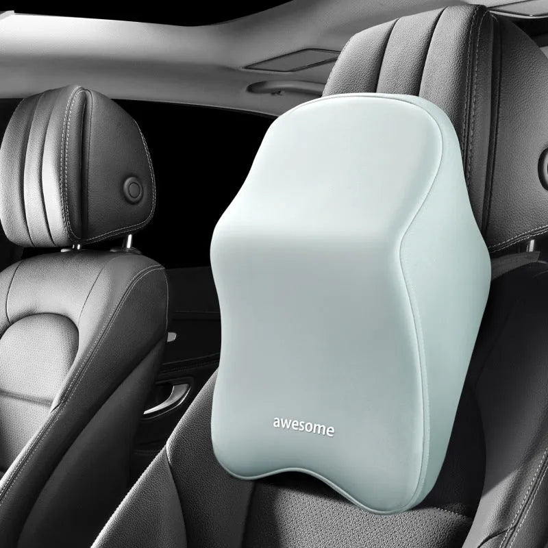 Memory foam car seat lumbar support pillow and headrest cushion with geometric pattern