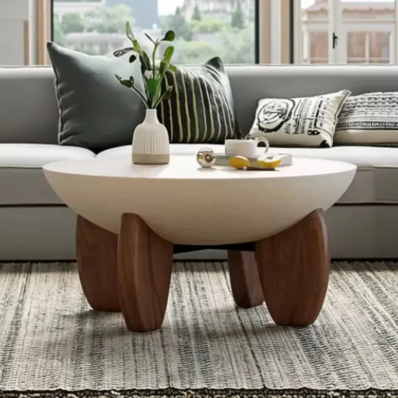 White solid wood coffee table with adjustable height and storage compartment measuring 90x50cm