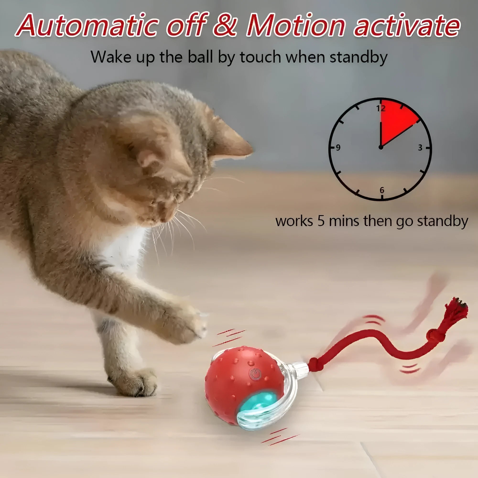 A single bright red plastic interactive cat toy ball designed for rolling and chase play.