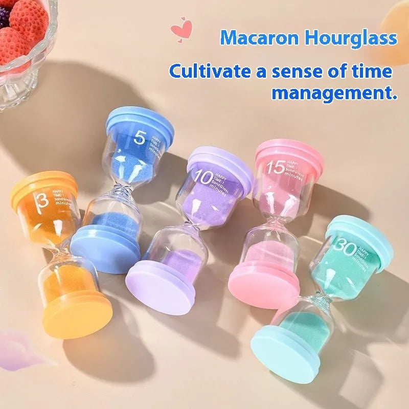 Handmade glass sand timer showing coloured sand flow with modern simplicity design and multiple duration options
