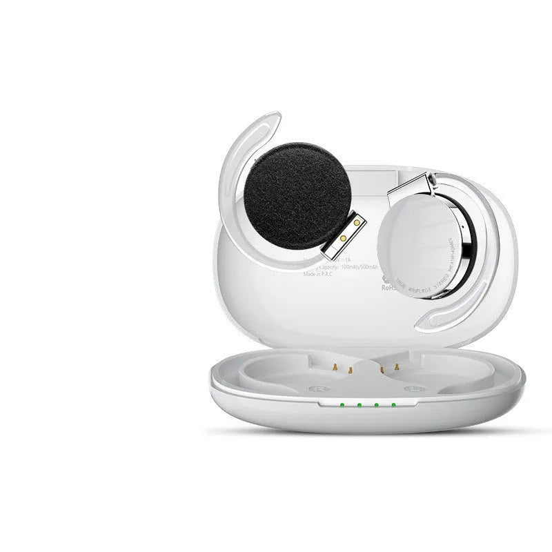Black sports wireless Bluetooth earphones with ear plug design showing bilateral stereo configuration