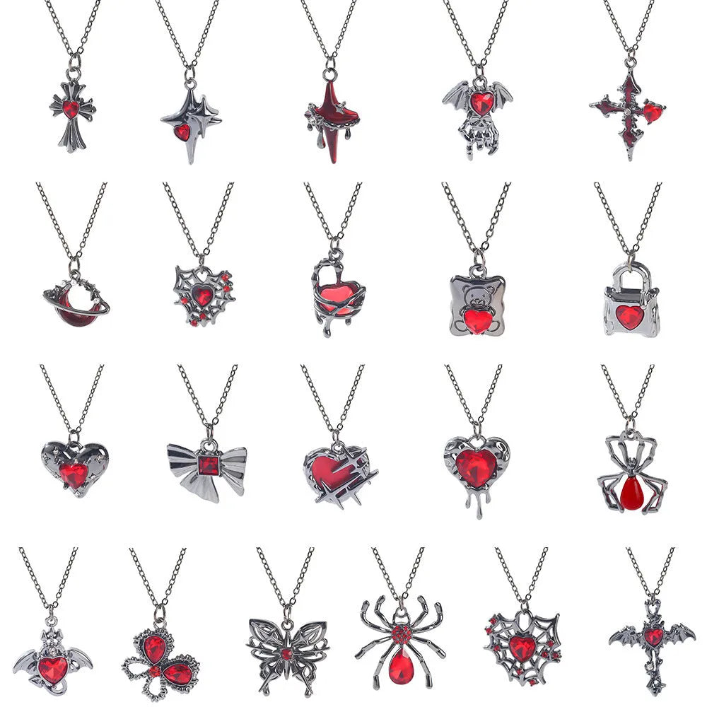 Electroplated gothic necklace with spider bat pendant on adjustable 45-50cm chain, showing intricate zinc alloy detailing