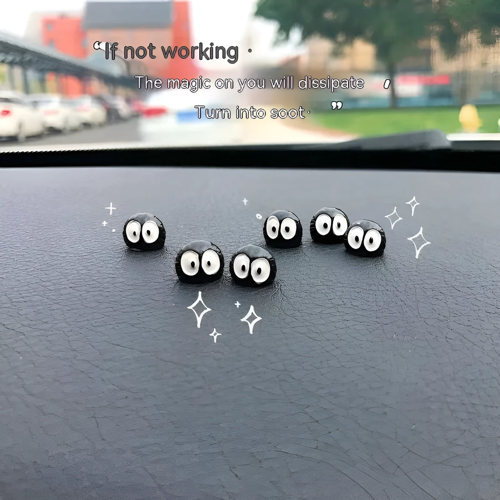 Small resin cartoon coal briquette decoration for car dashboard with traceless tape.