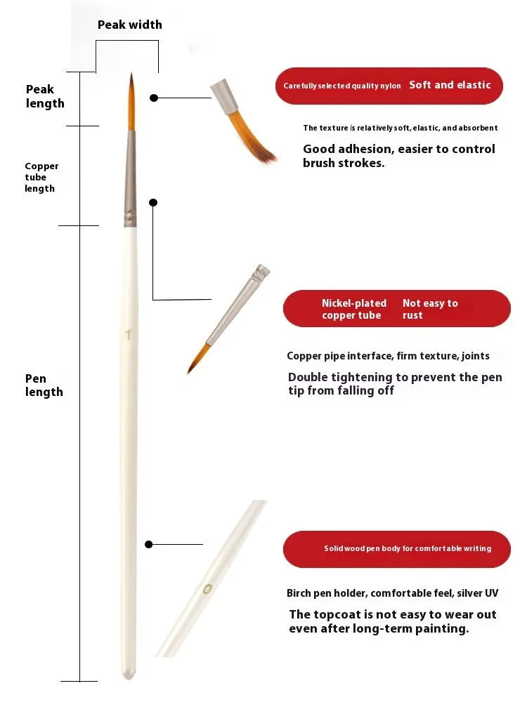 Pearl White fluorescent marker set with nylon wool hooks, nickel plated tubes, and solid wood holders for watercolour line art