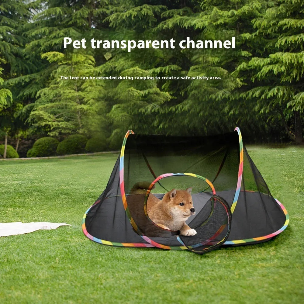 Foldable mesh cat roll cage in various shapes for pet play, including hexagonal and tent styles