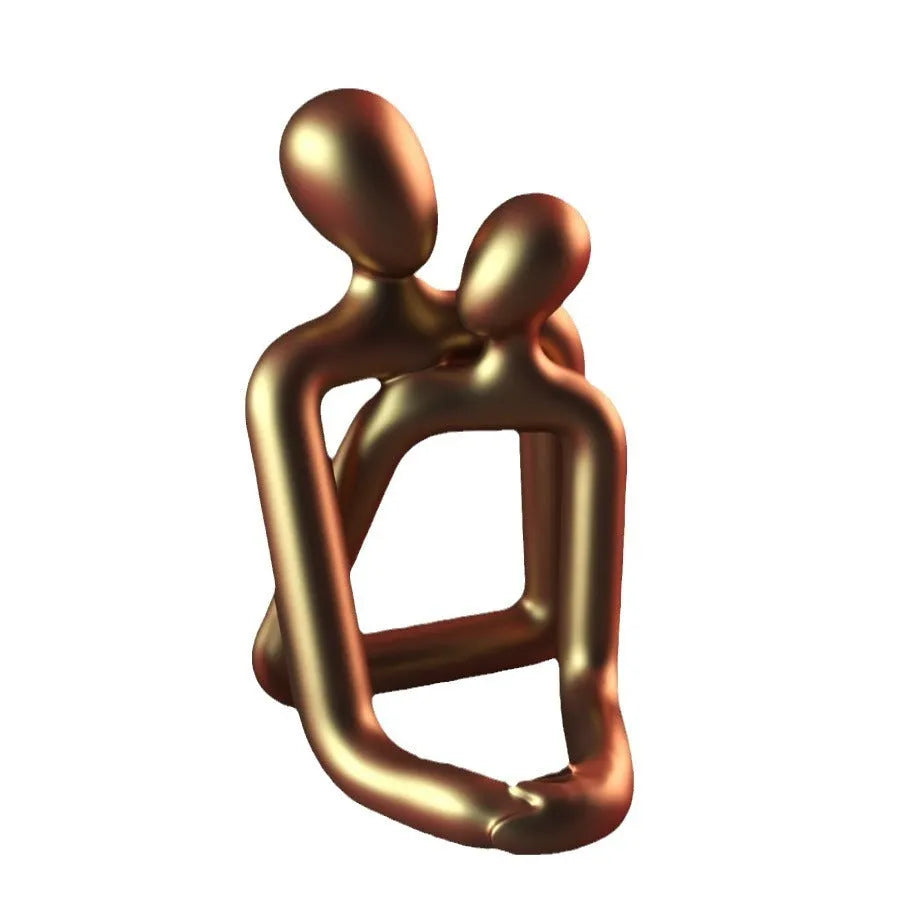 Modern resin couple statue in gold or milky white finish for bookshelf and desk decoration