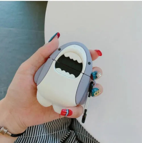 Silicone protective cover for AirPods 1 and 2 with shark-fin design showing textured surface