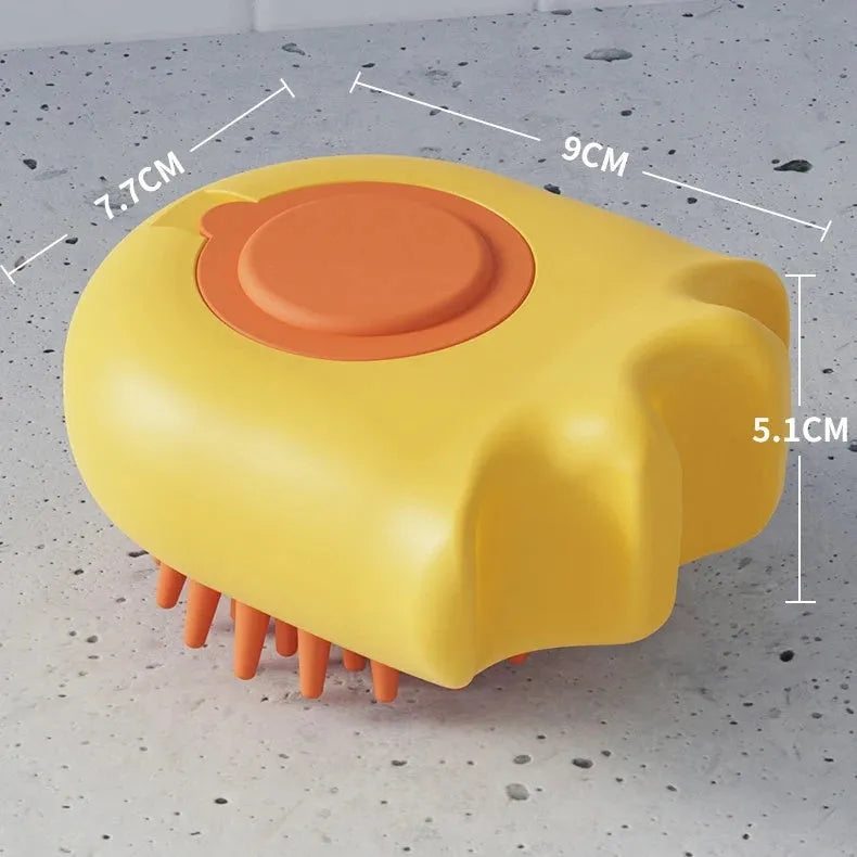 Blue pet bath brush with shampoo box, measuring 9x8x5.3cm and weighing 55g, for dog and cat grooming