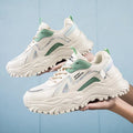 Men's low-top casual board shoes with mesh upper in beige green colour