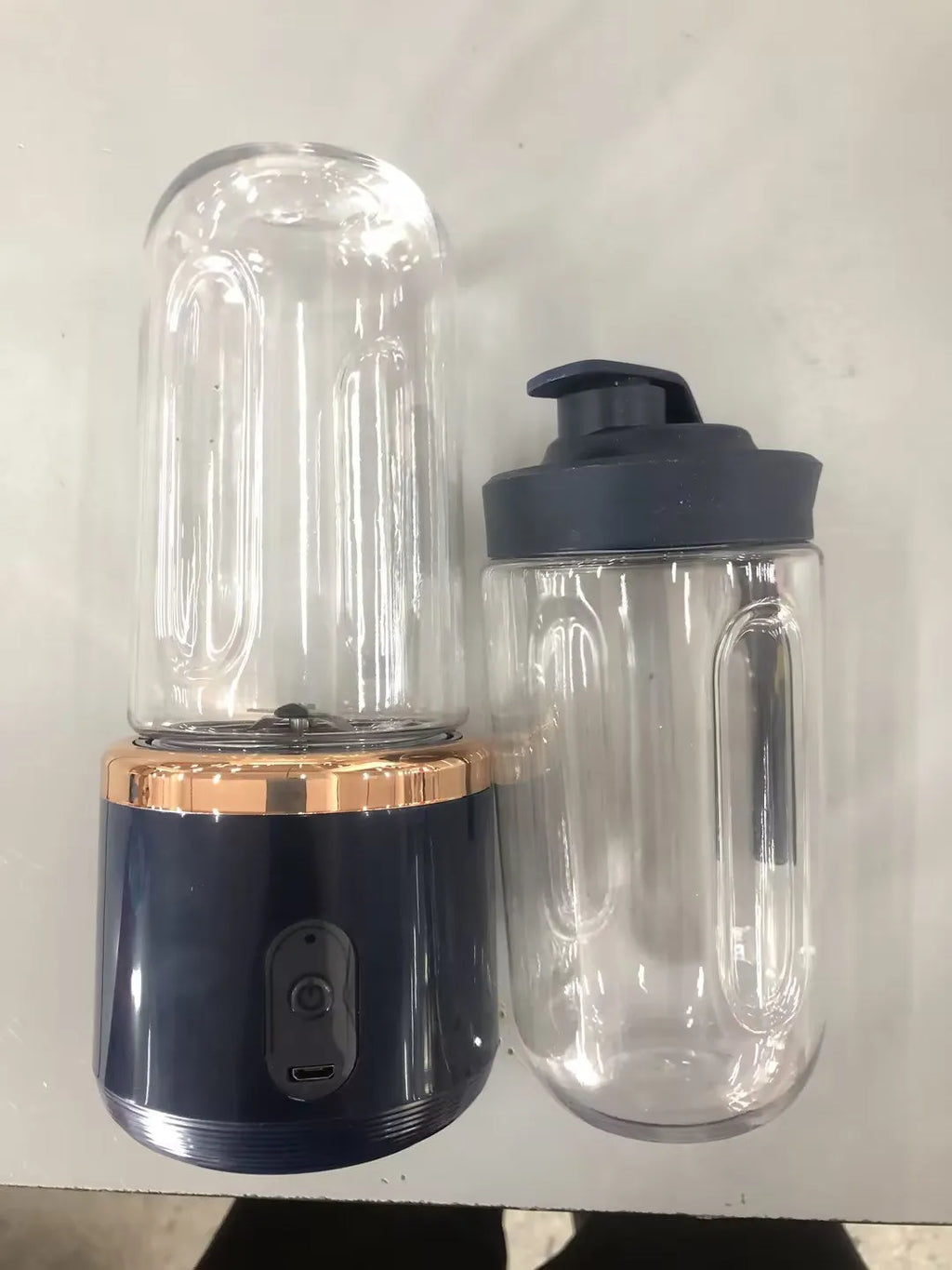 Portable USB charging blender cup with six blades in Tunisian dark blue colour