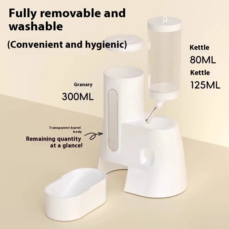 White hamster automatic drinking water feeder with food basin for cage mounting
