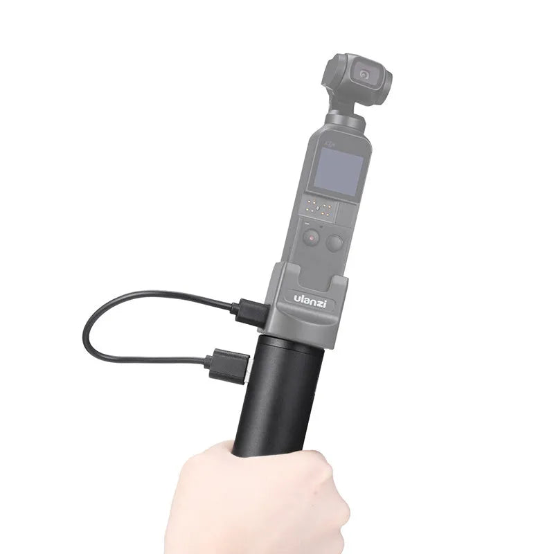 Black portable power bank with integrated handle showing 12.5cm length and 3.2cm width dimensions