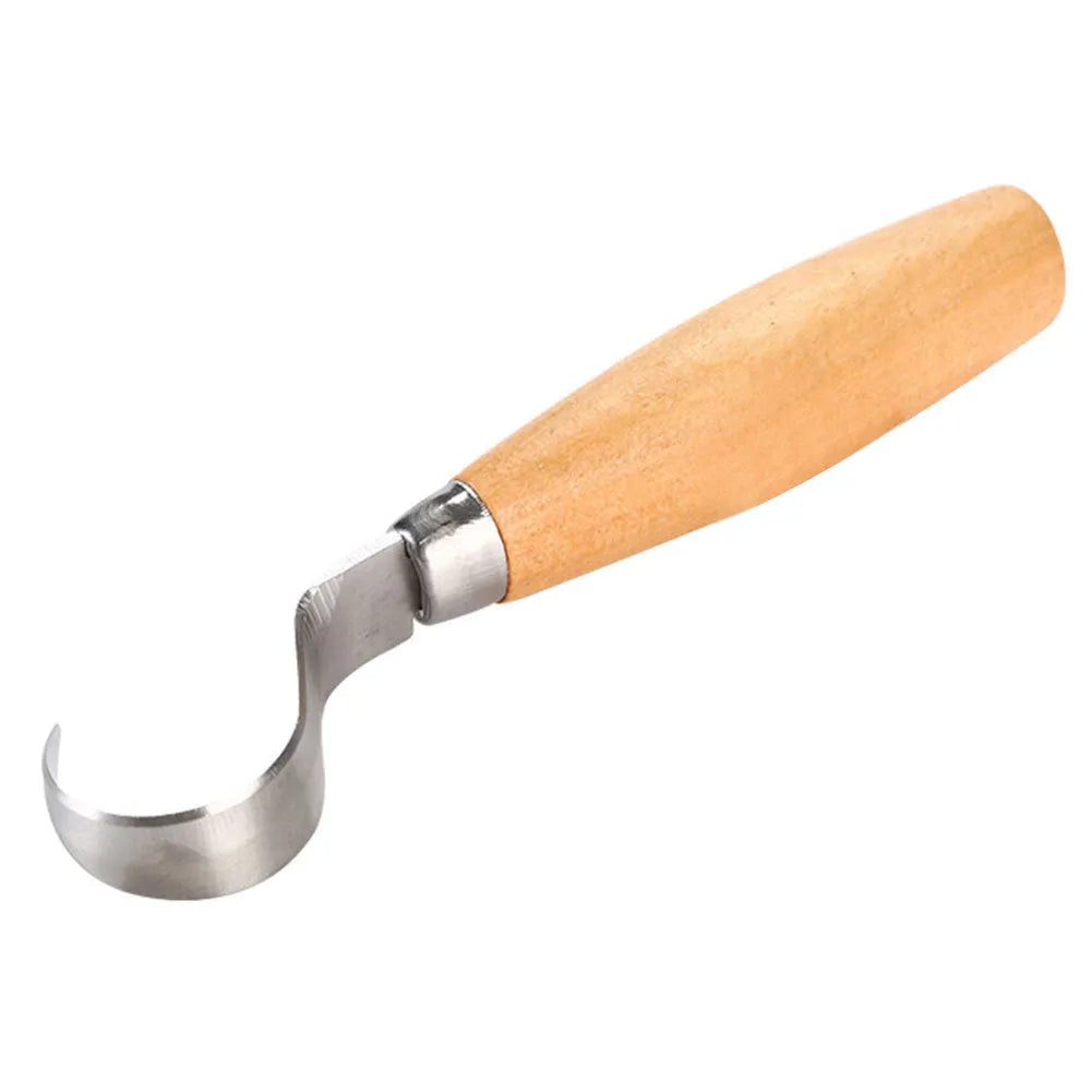 Curve carving knife with wood handle and stainless steel blade for hardwood carving