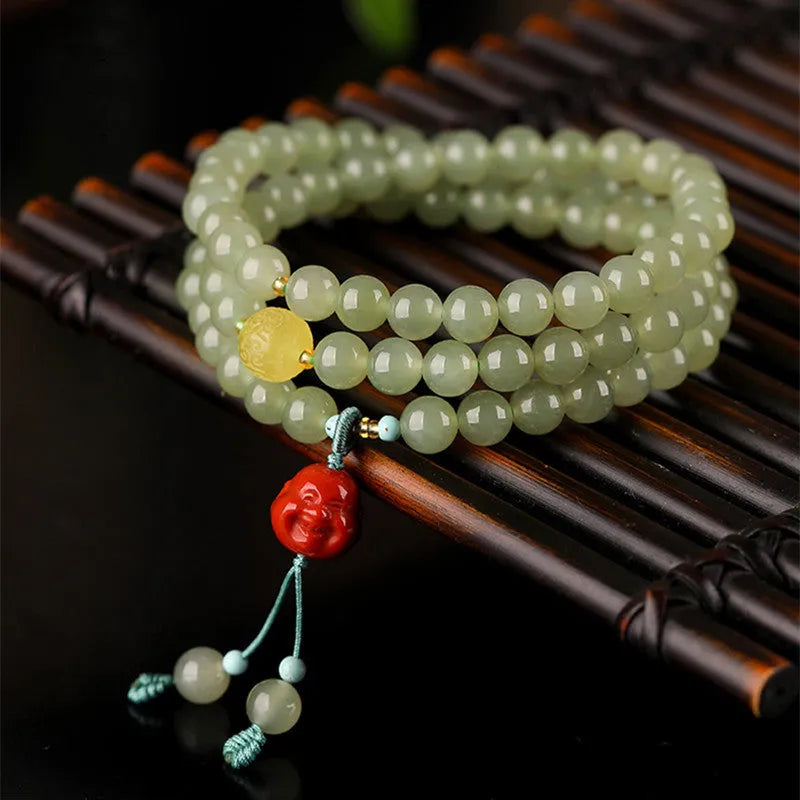 Pale blue Hetian jade bracelet with three circle design measuring 6mm diameter