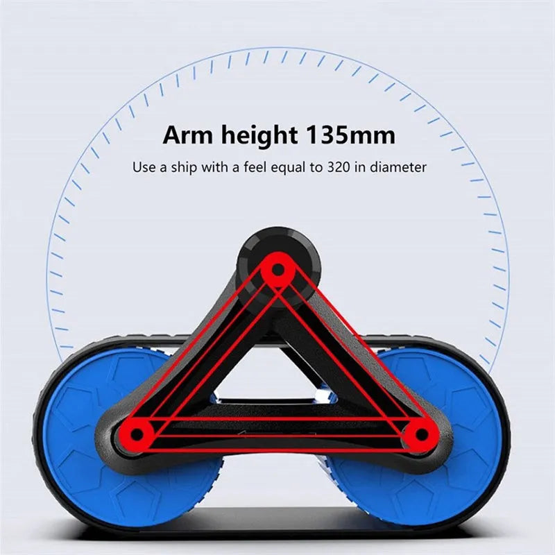 Double wheel abdominal exerciser with automatic rebound, blue orange red ABS ab roller with kneeling pad