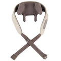 Milky white rechargeable shoulder and neck kneading massager with USB cable.