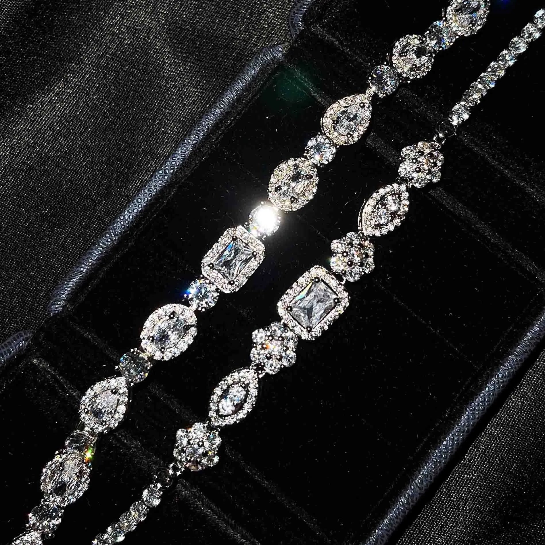 Women's geometric bracelet with adjustable 16-19cm length, copper white gold plating, and inlaid zircon stones