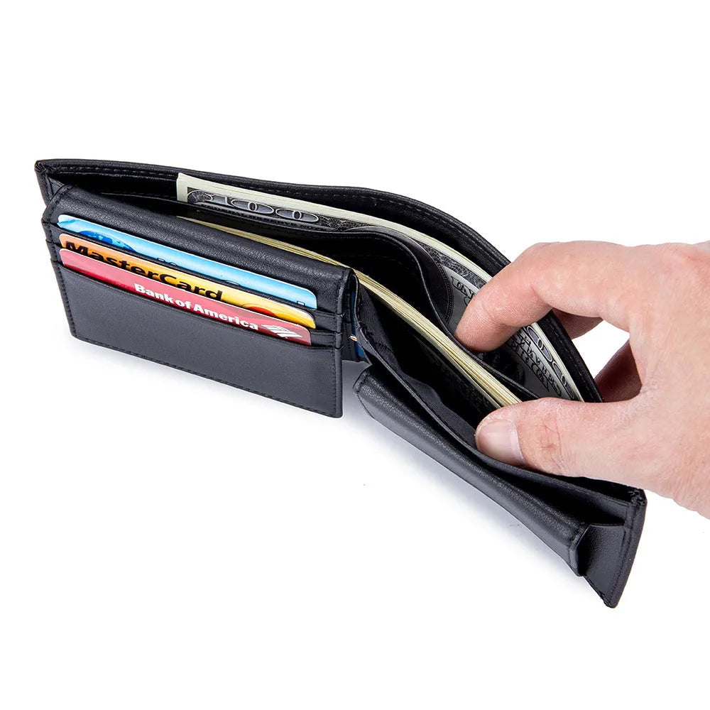Men's soft cowhide trifold wallet in genuine first layer leather, multi-functional daily design