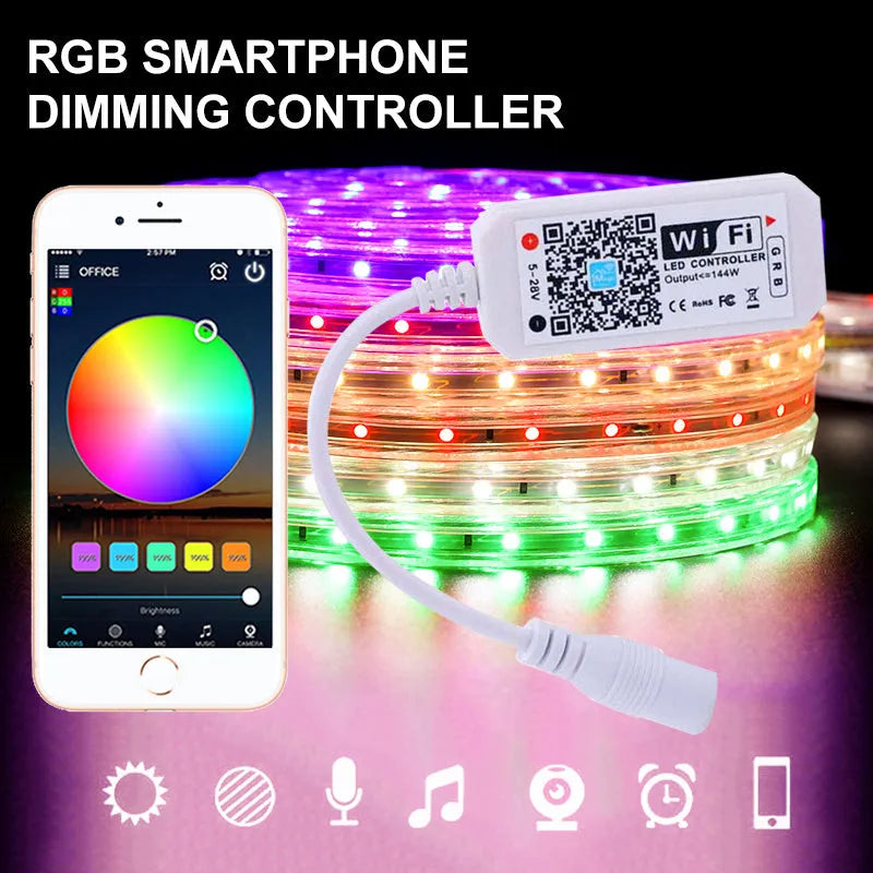 White WiFi LED light strip controller measuring 53mm with Magic Home Pro app compatibility