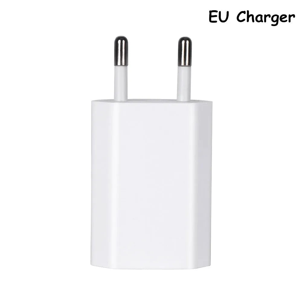 5V2A USB charger with cable for iPhone and iPad models showing 220V input and 5V output specifications