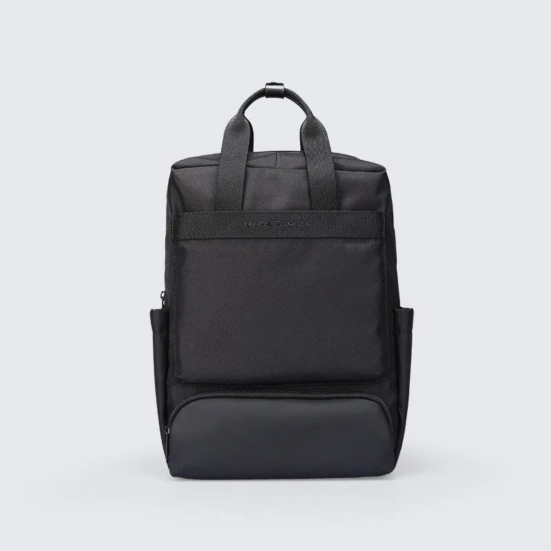 Elegant black Oxford cloth computer backpack showing 20-35 litre capacity