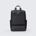 Elegant black Oxford cloth computer backpack showing 20-35 litre capacity