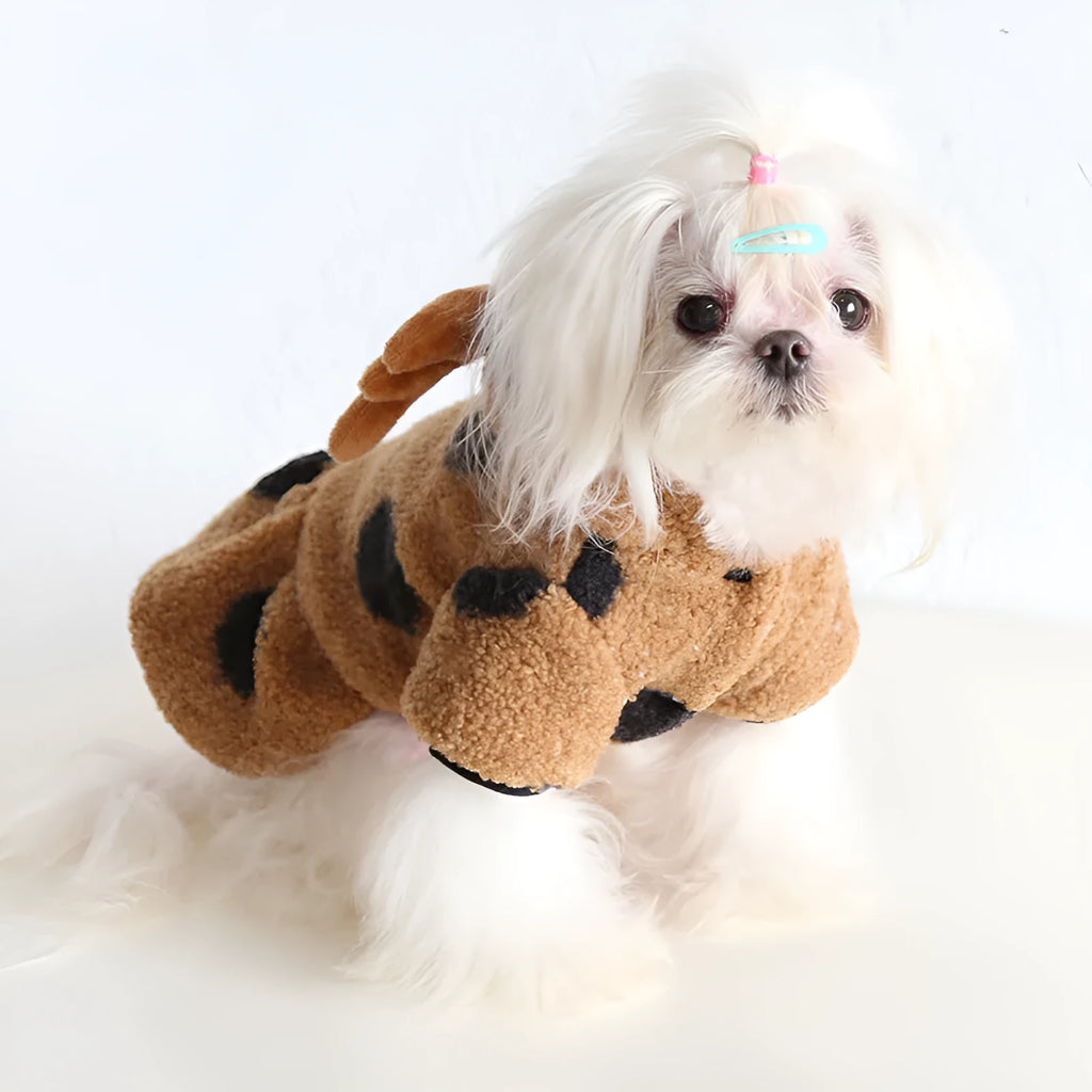Petstyle big polka dot elk couple clothes for cats and dogs showing skirt and four-leg style options