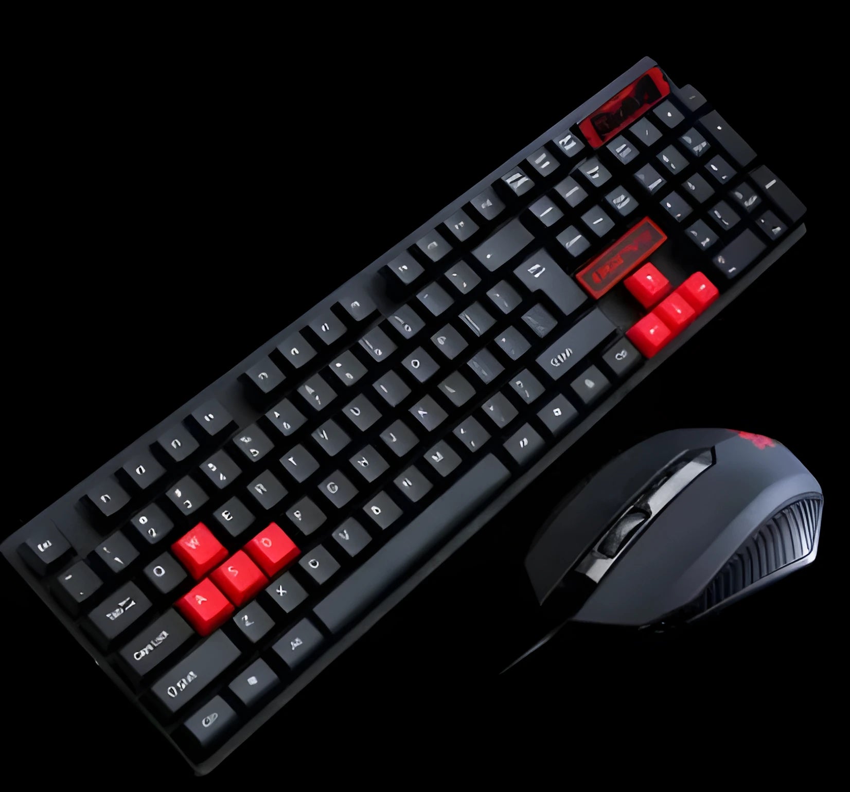 Wired keyboard and mouse set with mechanical feel keyboard and 2400 DPI optical mouse in matte black
