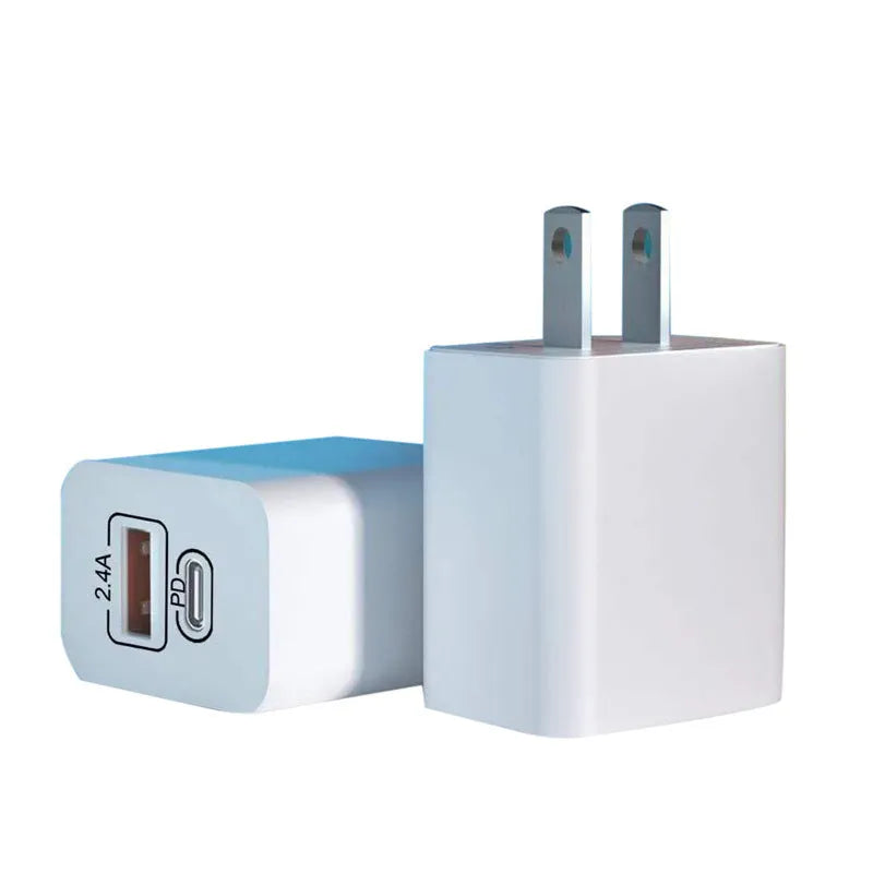 Travel charger with fast charge PD interface for Android phones, bare metal finish, compatible with AU EU UK US outlets