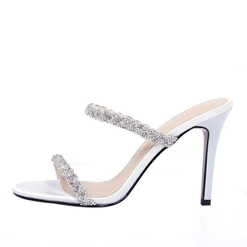 Women's fish mouth stiletto high heels in PU with rubber sole, black or white, sizes 34-45