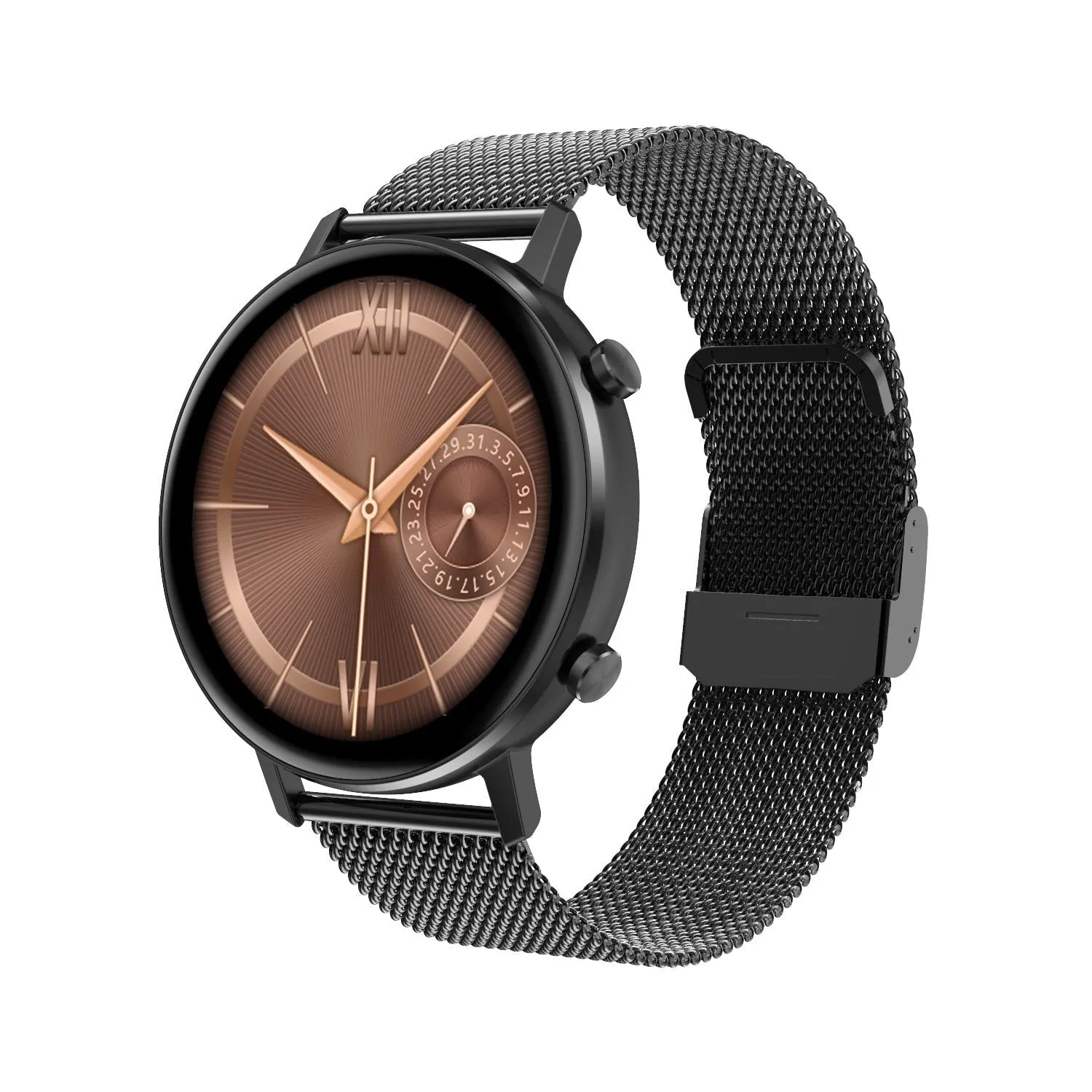 DT96 smart bracelet with steel strap, 1.3-inch AMOLED display, showing black colour option