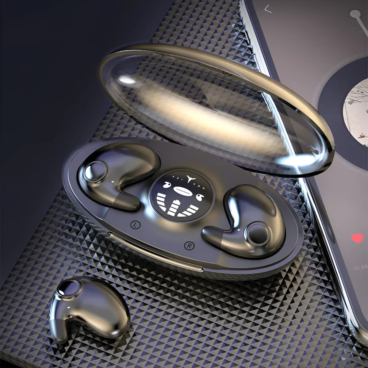 MD538 dual stereo sleep Bluetooth headset in black, white or skin colour, half-in-ear, Type-C charging