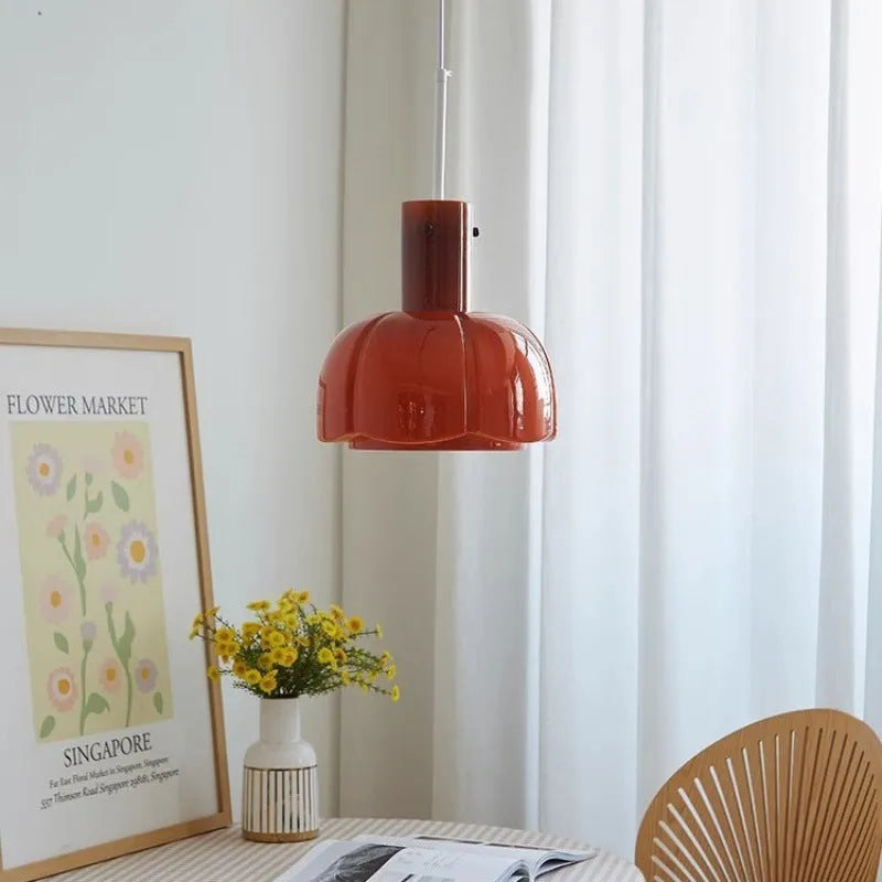 Medieval-style glass bud chandelier with retro design, showing pendant light for 220V UK voltage and E27 bulb compatibility
