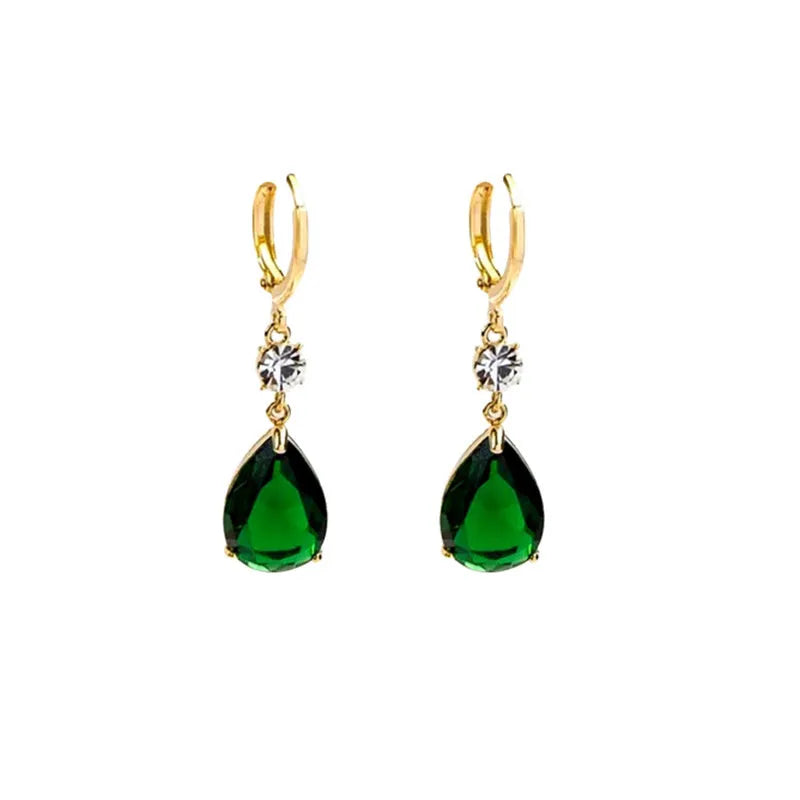 Geometric teardrop earrings in green colour with alloy construction, measuring 3 cm in length