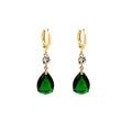 Geometric teardrop earrings in green colour with alloy construction, measuring 3 cm in length