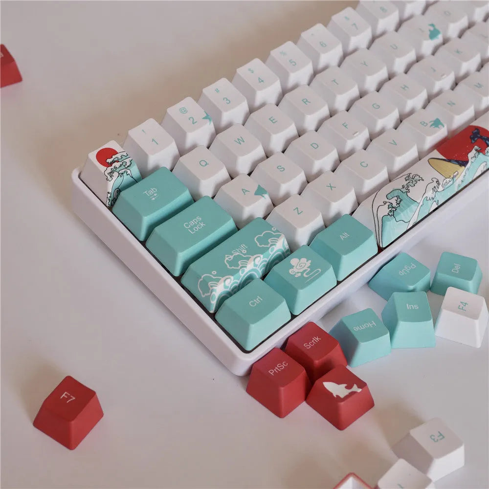 Coral Sea PBT keycaps with five-sided sublimation printing for Xiao Yan mechanical keyboards