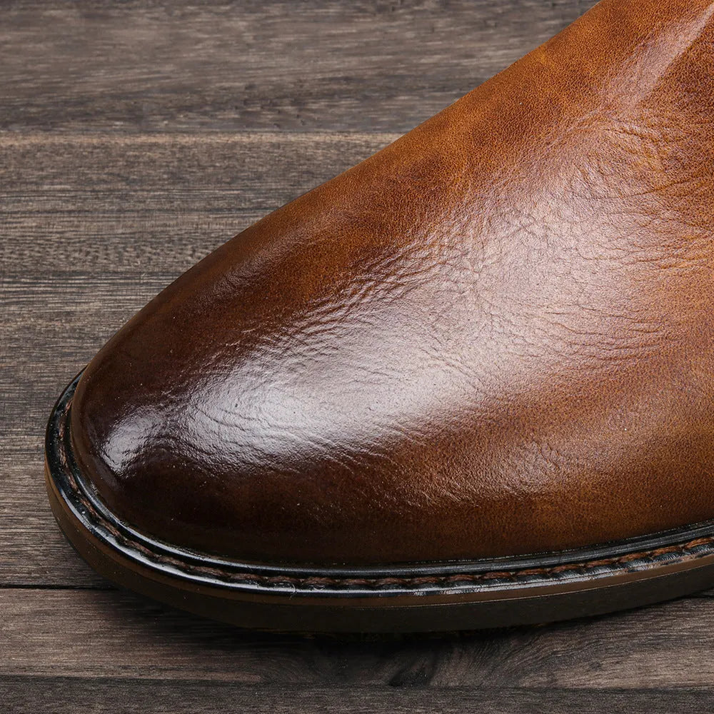 Men's waterproof leather Martin boots, round toe, flat heel, rubber sole, sizes 40-46, four colours