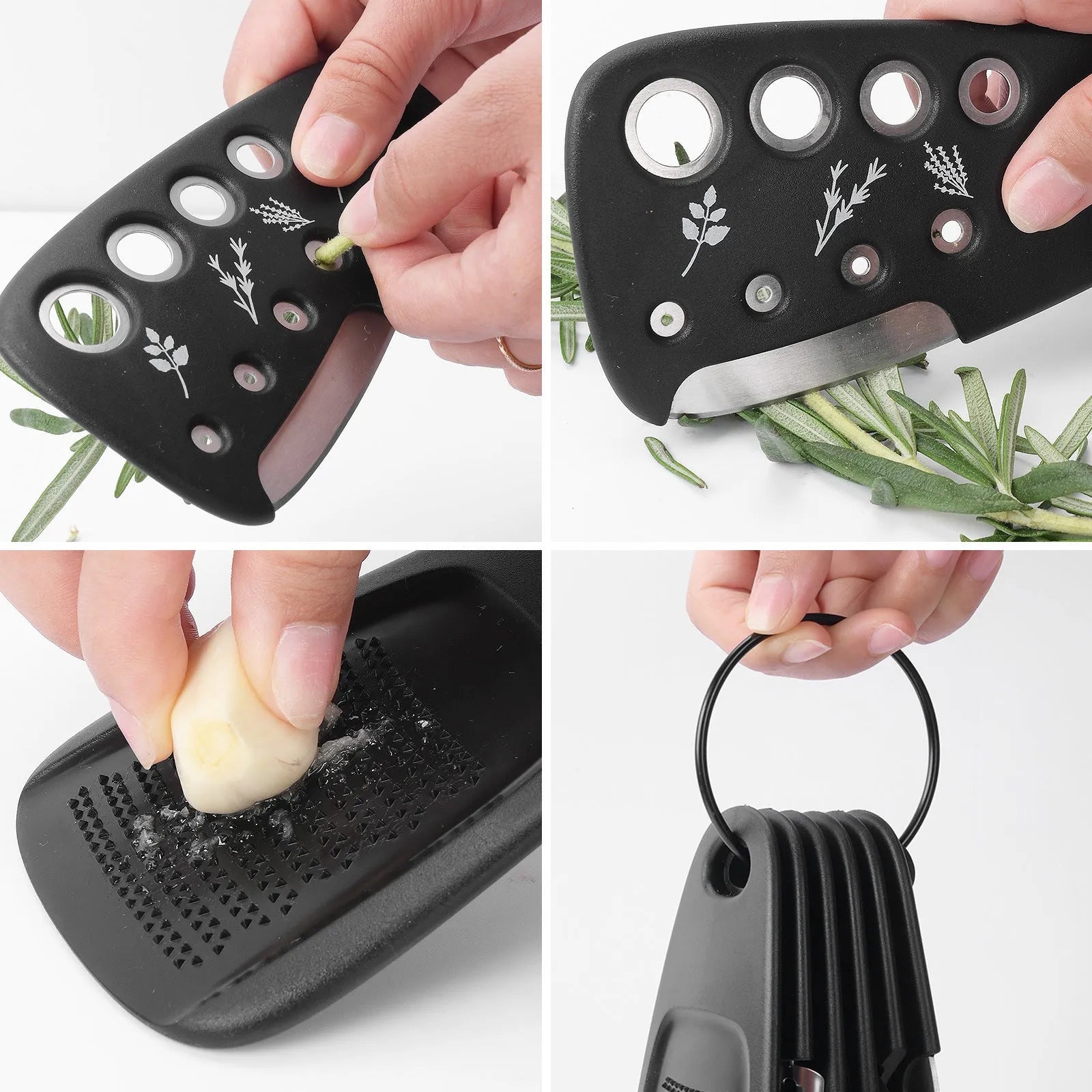 Six stackable kitchen tools with PP handles and stainless steel ends, plus cleaning brush, in colour box