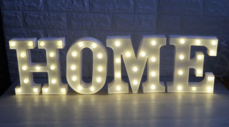 White LED letter marquee sign, 22cm high, warm white LEDs, plastic alphabet lamp for indoor party and home decor
