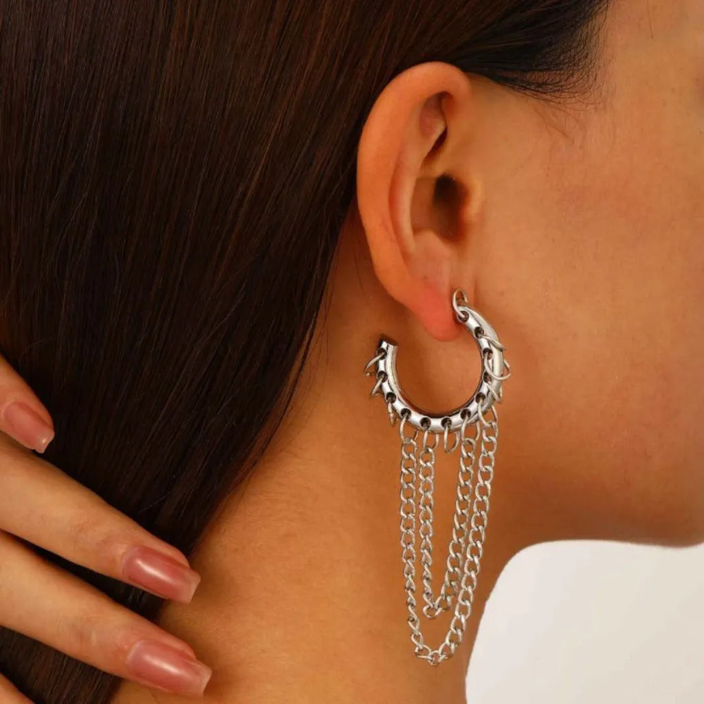Punk long tassel earrings in alloy with electroplated finish, round geometric colour collision design, women's jewellery