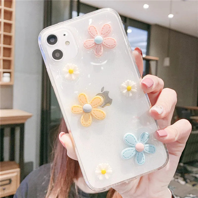 Soft rubber iPhone case with red and pink Girl Heart and flower design on a white background.