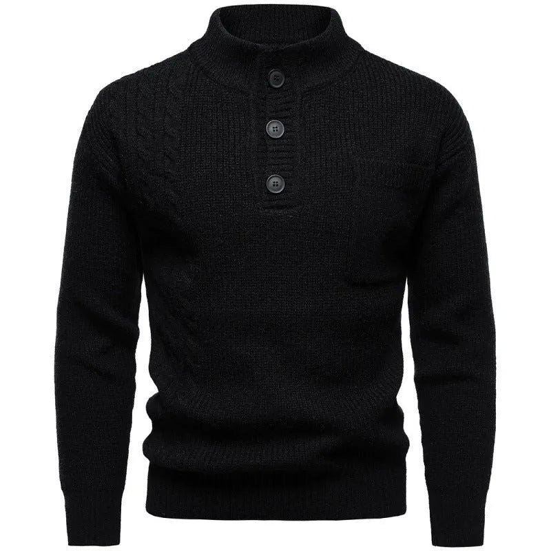Men's Henry stand collar sweater with batwing sleeves, ribbed hem, in black, beige, grey or Bordeaux red, sizes M to 4XL.