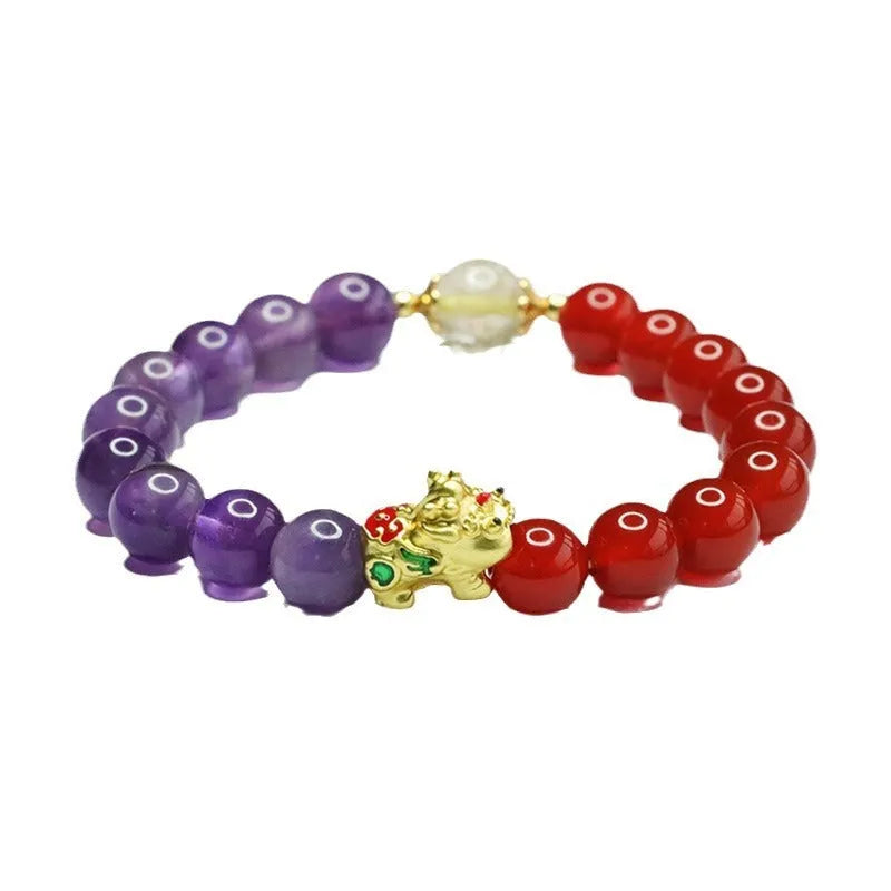 Women's amethyst red agate bracelet with 8mm beads in Chinese-style design