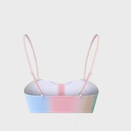 Women's lace-up triangle bikini top and matching bottoms in colour-matching polyester swimwear.