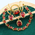 Full rhinestone zircon women's jewellery suit with copper inlay, snake bones chain, in olive green or red colours