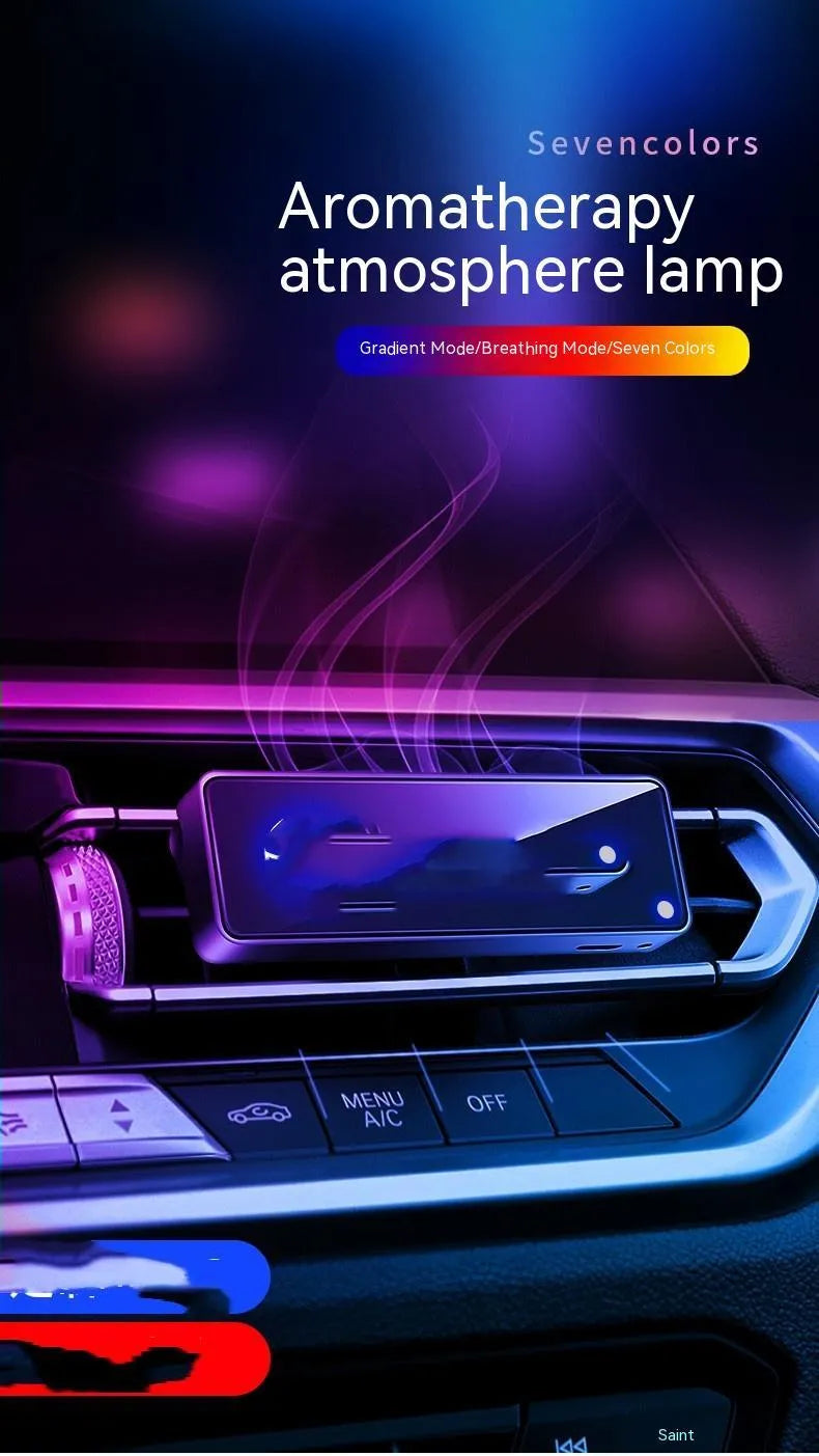 Black car air vent aromatherapy light with LED illumination and fragrance stick inserted