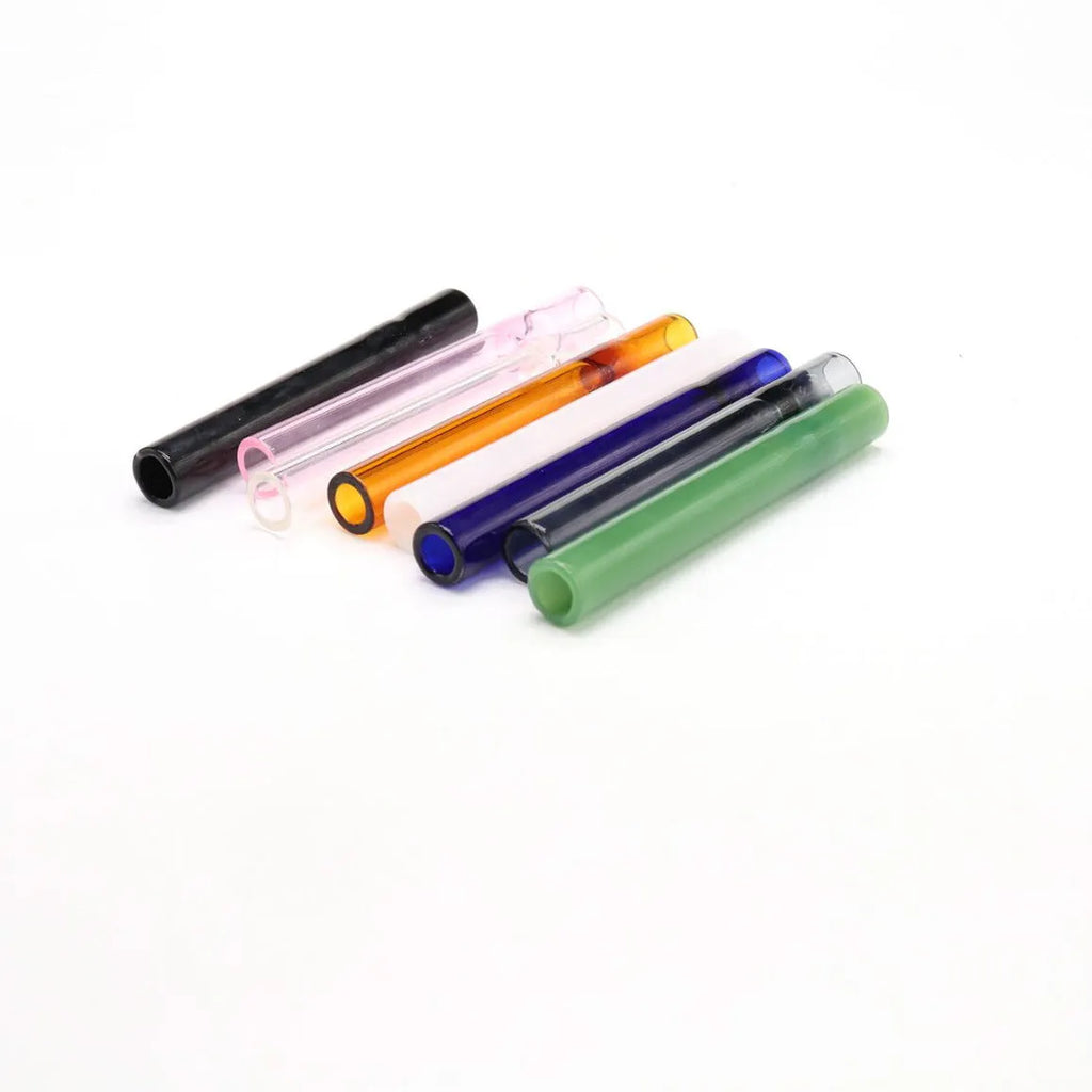 Clear glass telescopic smoking pipe with suction nozzle for water pipes, shown in transparent colour mixing finish