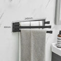 Black folding towel bar with non-perforated installation for bathrooms